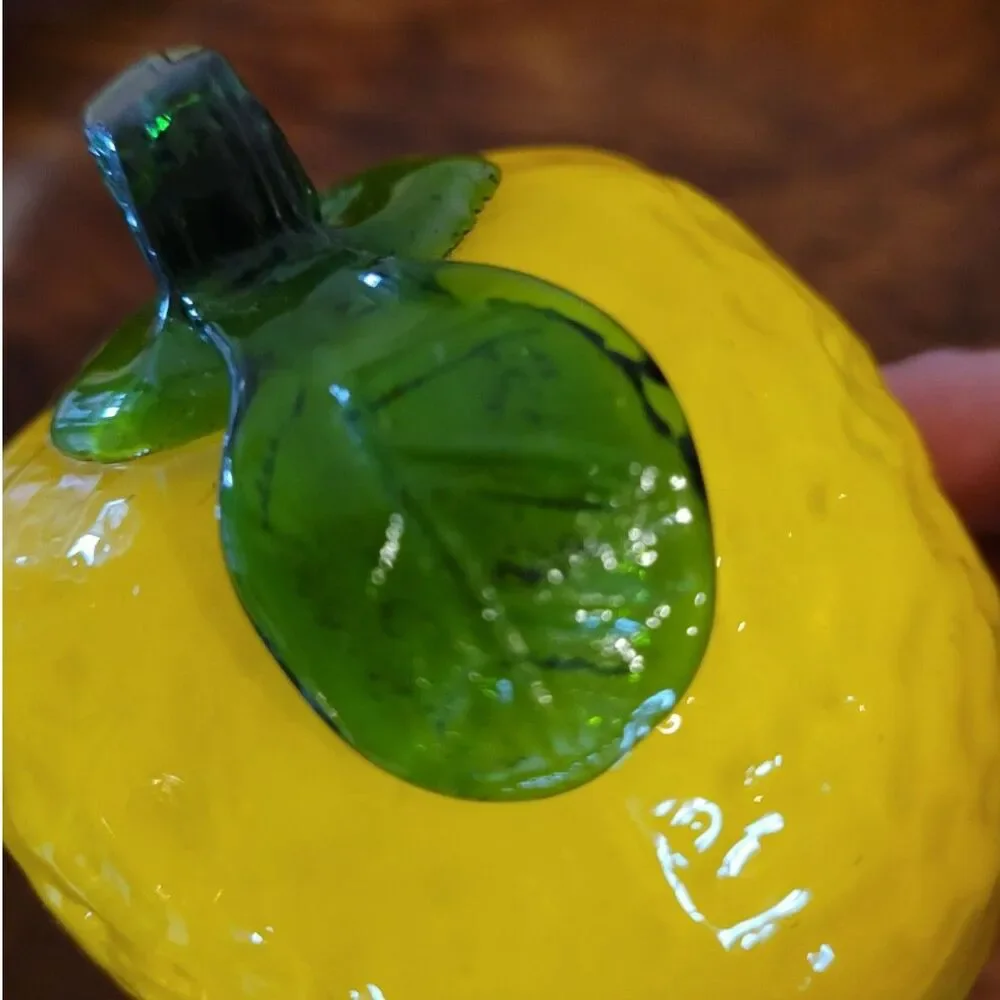 Vintage Hand Blown Art Glass Lemon Murano Style Paperweight Decorative Fruit